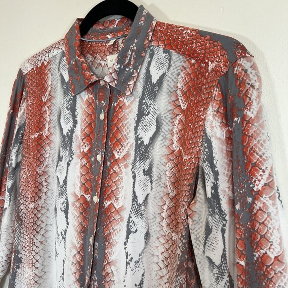 Milano Italy Snake Print Orange Gray Long Sleeve Button Down Viscose 40 L - Picture 3 of 12